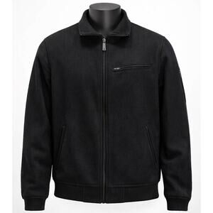 Claiborne Wool Bomber Jacket Mens XL Black Full Zip Coat